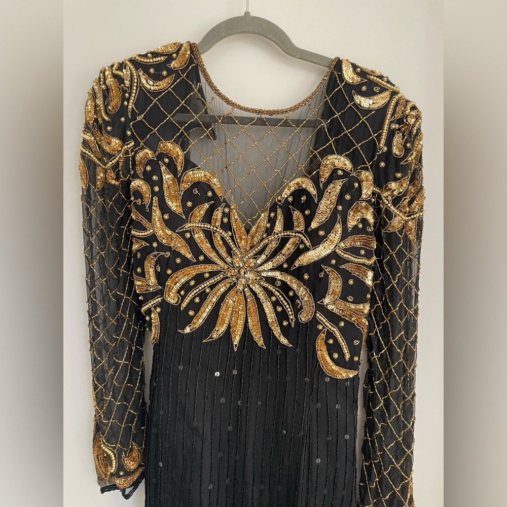 Black and Gold Silk dress by Laurence Kazar Gown